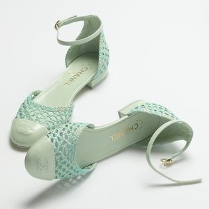 Chanel 22ss green/mint color sandals/ ballerina flats NWB 37